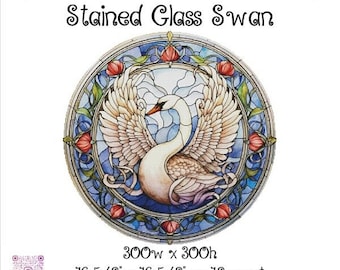 Cisne de vitral ~ patrón de punto de cruz ~ arte original de BillaDigital