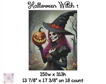 Halloween Witch 1 ~ Exclusive cross stitch pattern, original artwork by leXeme