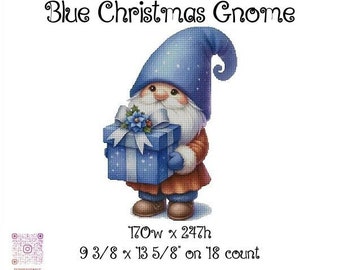 Blue Christmas Gnome cross stitch pattern ~ original artwork by Josh C.