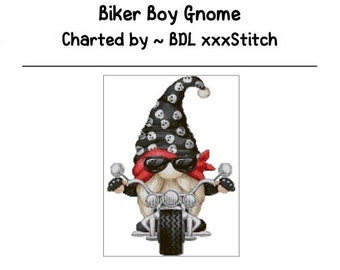 Biker Boy Gnome ~ Cross Stitch pattern