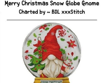 Merry Christmas Snow Globe Gnome ~ Cross stitch pattern