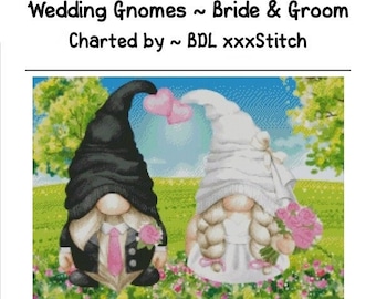 Wedding Gnoms Bride & Groom ~ Exclusive cross stitch pattern