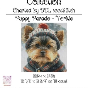 Puppy Parade - Yorkie cross stitch pattern ~ original artwork by DreamCafe Art