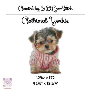 Clothimal Yorkie cross stitch pattern ~ original artwork by Alan Frijns