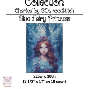Blue Fairy Princess exclusive cross stitch pattern ~ original artwork by leXeme