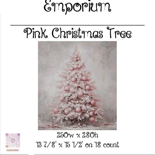 Pink Christmas Tree cross stitch pattern ~ original artwork by Debra Vega