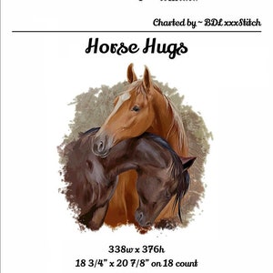 Horse Hugs  ~ Cross Stitch Pattern, original artwork by Ukrainian artist Lorri Kajenna