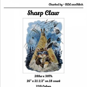 Sharp Claw ~ Cross Stitch Pattern, original artwork by Ukrainen artist Lorri Kajenna