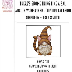 Alice in Wonderland ~ Cheshire Cat Gnome cross stitch pattern