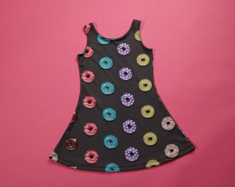 IN STOCK - Child dress, clothing, fabric, food image, photo, kitchen, funny, humor, comedy, polyester, spandex, doughnut, donut