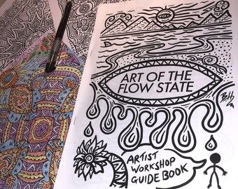 Art Of The Flow State - Artist Workshop Guidebook - 3 Mandala Drawing Lessons - 11 Printable Pages. PDF Digital Download for Kids & Adults.