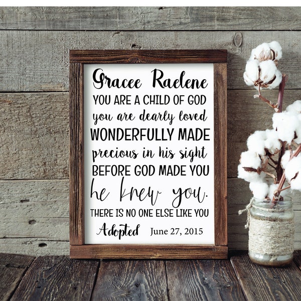 You Are A Child Of God | Christian Decor | Framed Wood Sign | Adoption Sign | Personalized