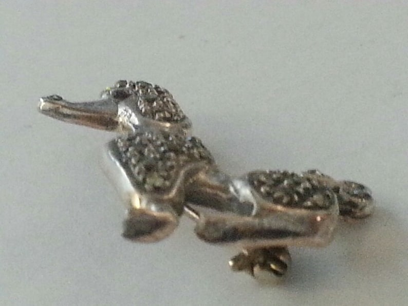 marked 925 Vintage Sterling and Marcasite Seated Poodle Brooch