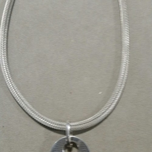 Vtg Marked 925 AT ITALY MODERNIST Disk Pendant w/lg Circle Cutout & Oval Link Bale shops Suspended from Stainless Round Mesh Chain 17