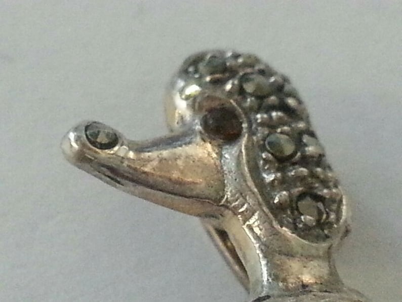 marked 925 Vintage Sterling and Marcasite Seated Poodle Brooch