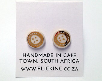 Handmade Porcelain Stud Earrings, Hand-Painted with Gold Lustre - Wheel