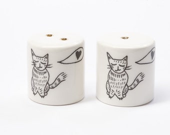 Ceramic Salt and Pepper Shakers - Cat Love