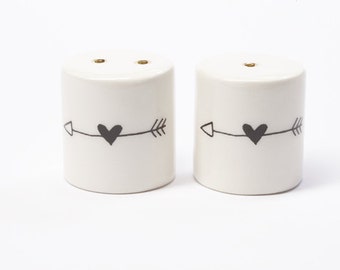 Ceramic Salt and Pepper Shakers - Arrow & Heart