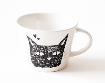 Large Ceramic Cup - Black Cat face