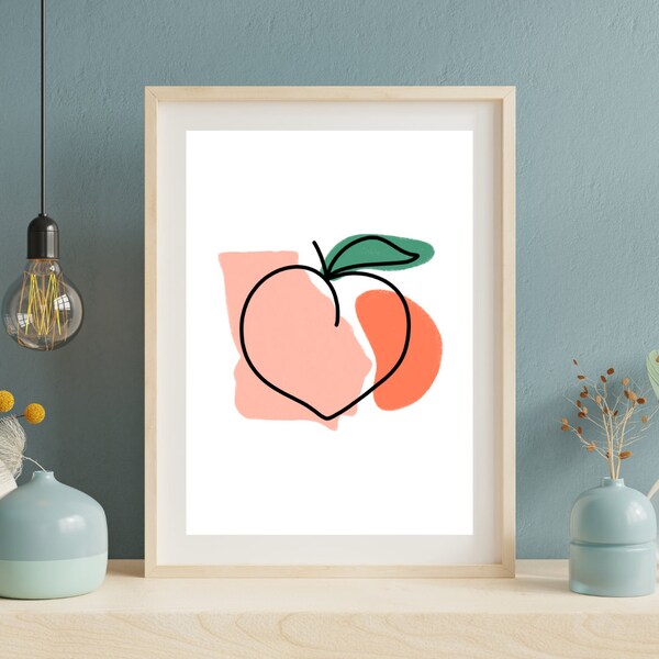 Georgia Peach Print, Dorm Room Decor, Georgia Art, Georgia State, Georgia State Wall Art, GA poster, GA Peach, UGA Wall Art, Peach Wall Art