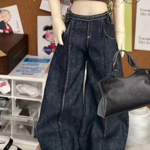 Wide-leg pants for BJD Blyth OB24 1/6 1/4 1/3 SD16 Doll Clothes Customized CWB215 Dark Blue Jeans