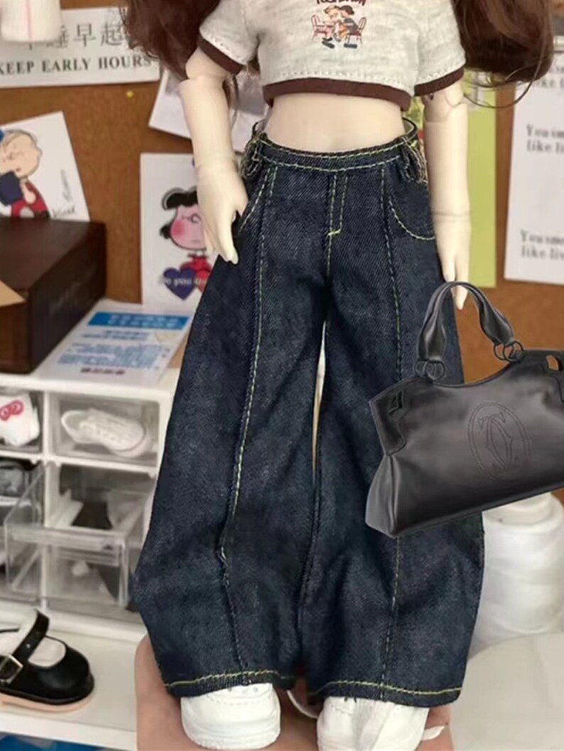 Wide-leg pants for BJD Blyth OB24 1/6 1/4 1/3 SD16 Doll Clothes Customized CWB215 Dark Blue Jeans