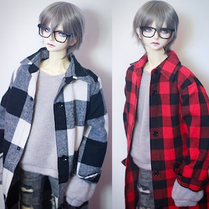 Casual Loose  Long Plaid Shirt For BJD 1/6 1/4 MSD 1/3 SD13 SD17 Uncle Doll Clothes CMB126