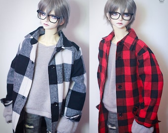 Casual Loose  Long Plaid Shirt For BJD 1/6 1/4 MSD 1/3 SD13 SD17 Uncle Doll Clothes CMB126