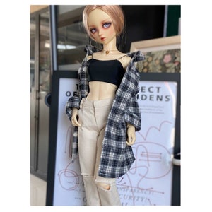 Casual Oversize Plaid Shirt Coat for BJD 1/6 1/4 ,1/3 Doll Clothes Customized CWB239