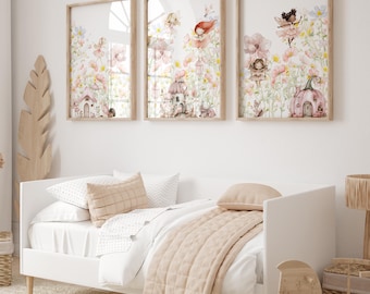 Fairy Nursery Wall Art Prints: Whimsical Wildflower Decor, Set of 3