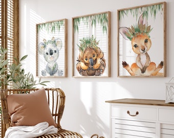 Printed Australian Animal nursery prints, Australian  prints ,Eucalyptus animal nursery prints, Australian fauna prints,