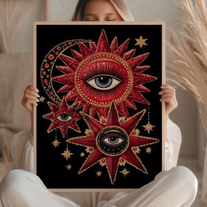 Mystical Eye Wall Art: Celestial Star Moon Decor, Witchy Third Eye Poster