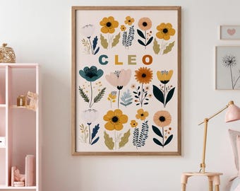 Personalised Nursery Print, Kids Name Art Print – Girls Room Decor