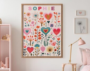 Custom Name Nursery Print – Personalised Floral  Kids Wall Art