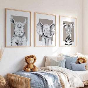 Custom Safari Animal Prints: Neutral Nursery Wall Art Set