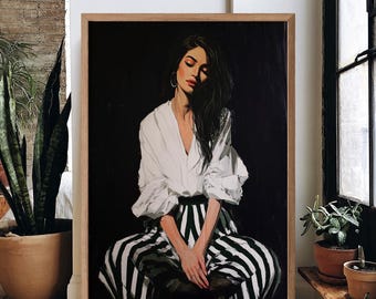 Woman Portrait Art Print | Black and White Fashion Wall Art | Modern Decor