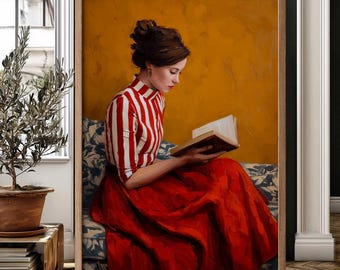 Bookish Wall Art Woman Reading Print: Contemporary Book Lover Decor