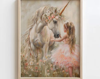 Girl Room Unicorn Print : Whimsical Nursery Wall Art Decor