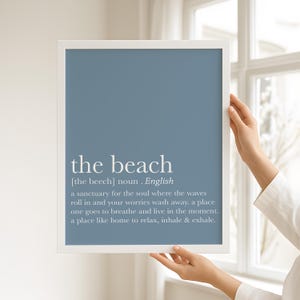 Tropical palm tree wall art set with The Beach typography print