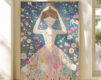 Ballerina Wildflower Art Print: Whimsical Girl's Bedroom Decor
