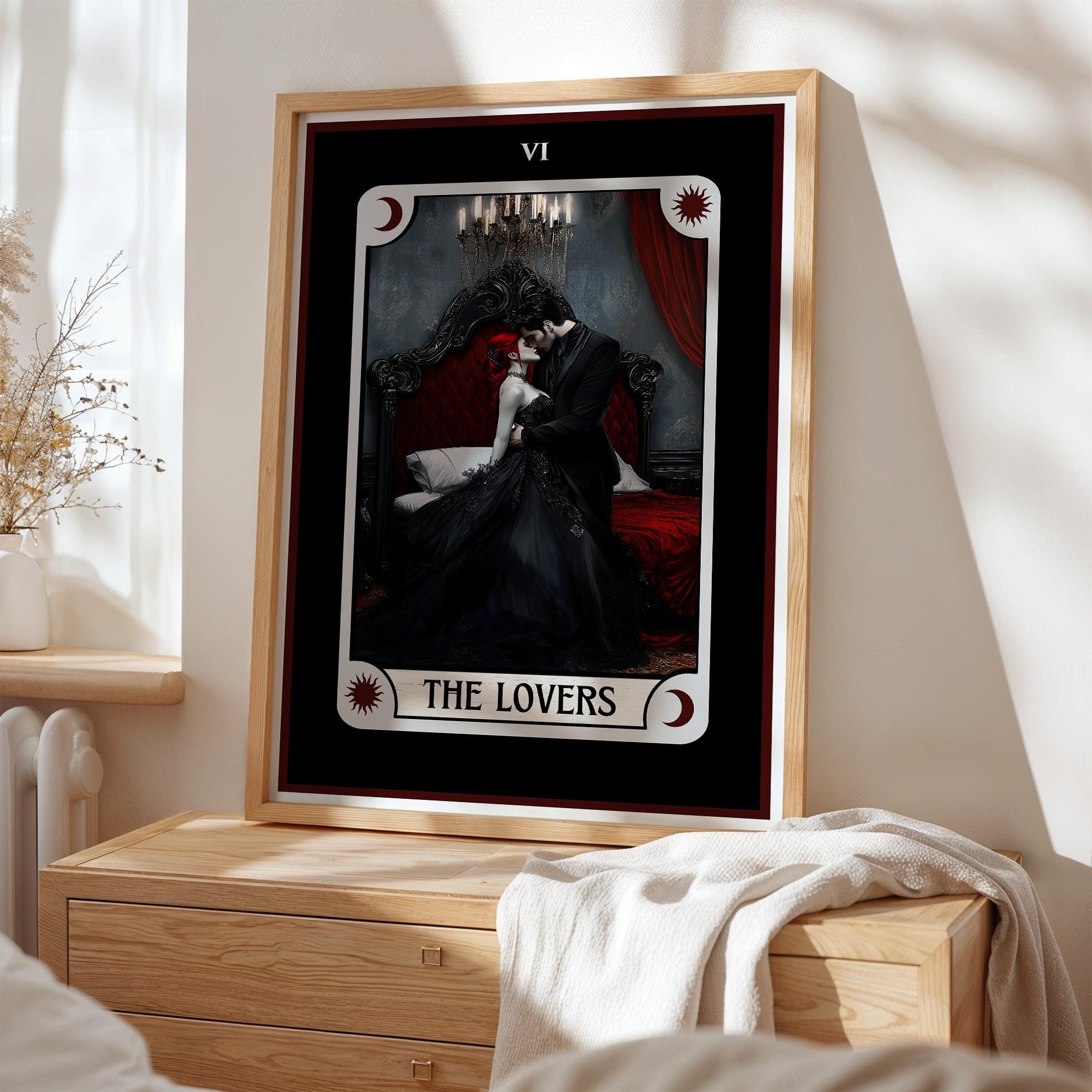 Gothic Wall Art – the Lovers Tarot Card Print, Dark Romance Occult