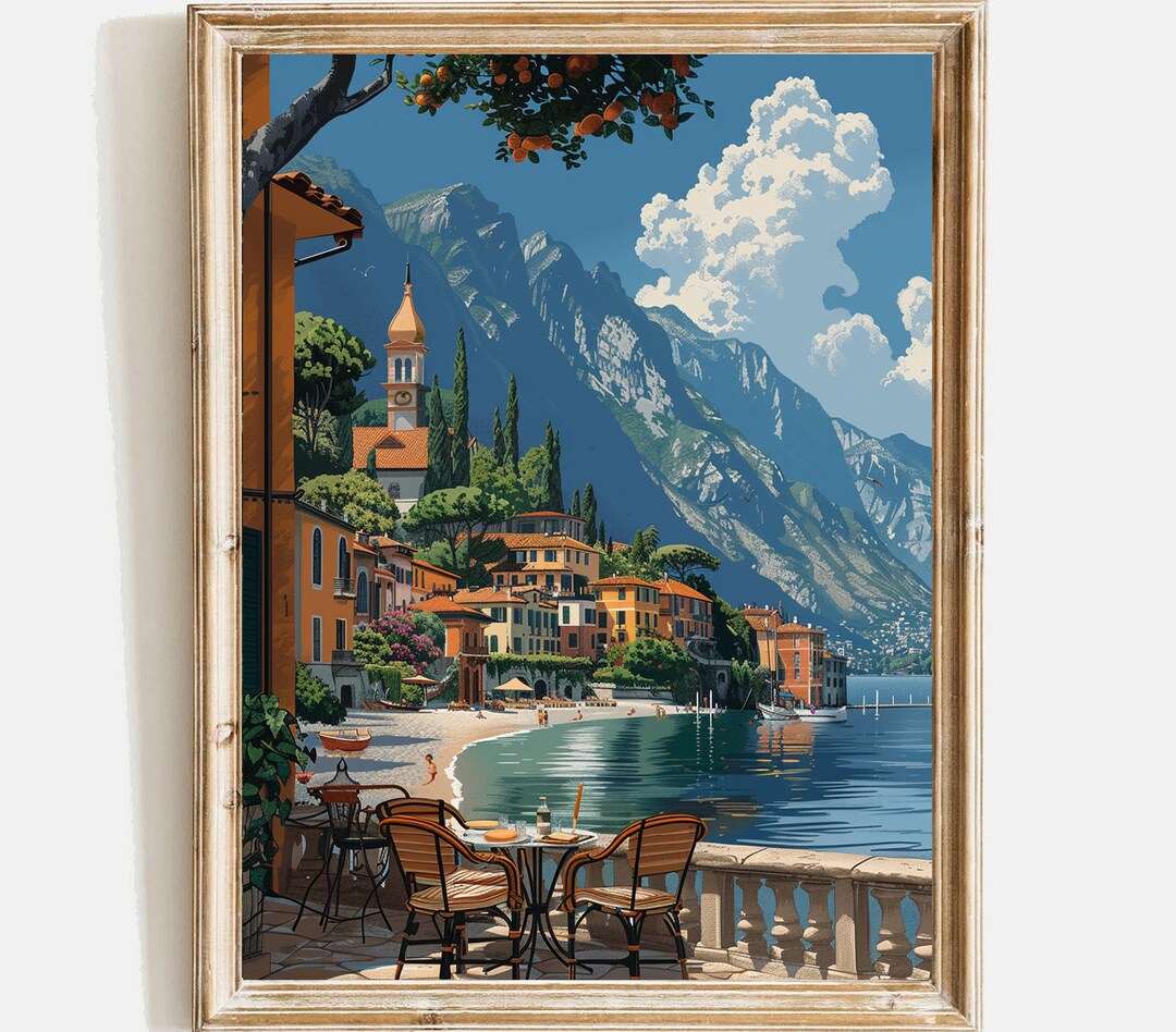lake como italy travel poster art print (digital... Lake Como Print Lake Como Poster Como Illustration Italy Travel Poster ...