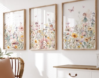 Fairy Nursery Art Prints: Whimsical Wildflower Girls Room Decor