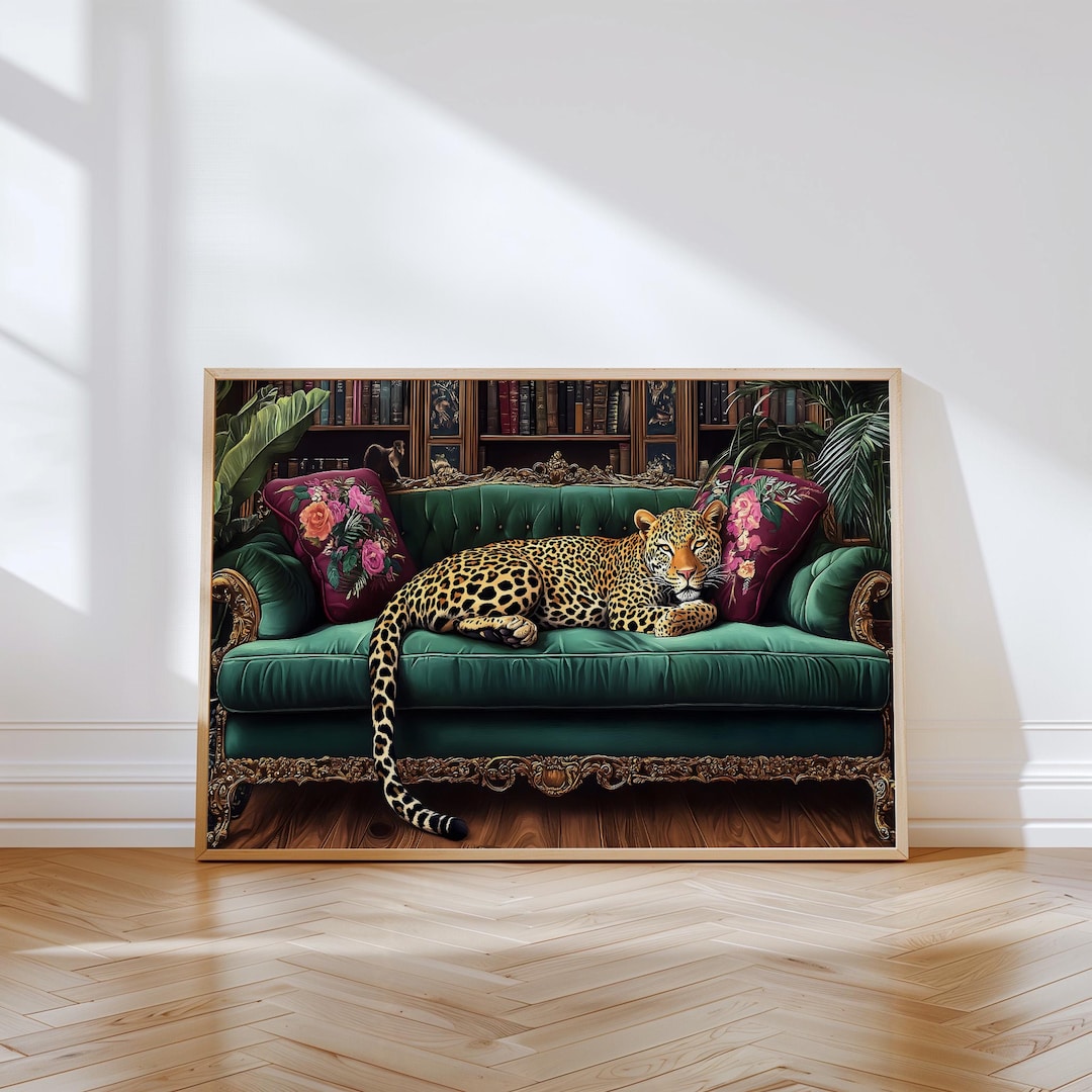 『 Green Leopard fam 』by Zuberi 60*60cm Leopard Wall Art: Maximalist Vintage Wall Art - Etsy