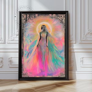 Divine Feminine Wall Art Print, Celestial Woman Artwork, Spiritual Energy Decor, Modern Goddess Poster