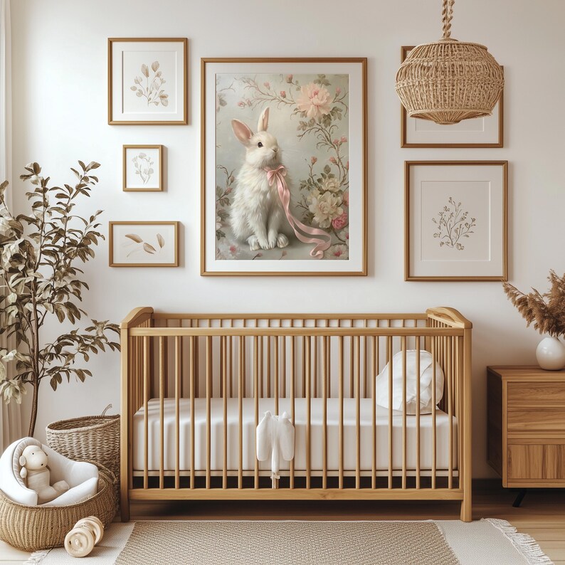 Vintage Bunny Floral Nursery Print: Antique Rabbit Wall Art - Etsy