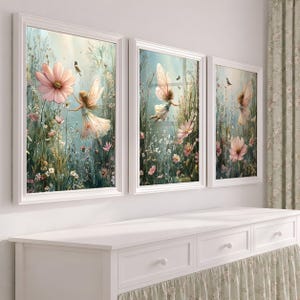 Enchanted Fairy Art Nursery Prints: Set of 3 Sage Green Girl Room Art