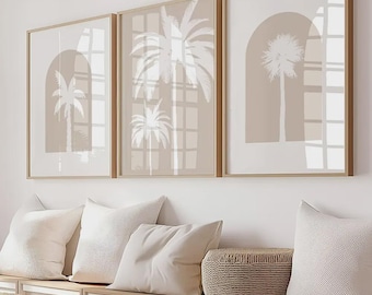 Coastal Wall Art – Palm Tree Prints, Set of 3 Tropical Beach Decor