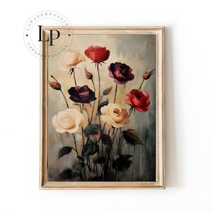 Country Roses Wall Art Print, Shabby Chic Cottagecore Floral Home Decor, Botanical Painting for Rustic Country Home, Shabby Chic Rose Art
