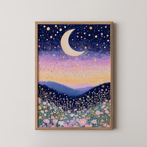 Floral Moon Print: Whimsical Boho Nursery Wall Art image 5